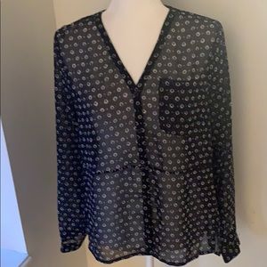 Anthro Navy printed button down blouse!